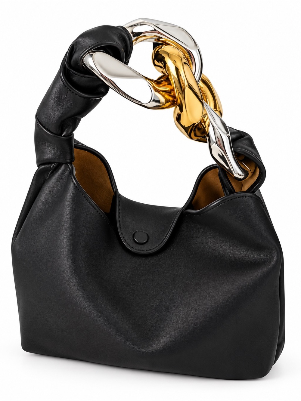 JW ANDERSON Black Leather Satchel with Gold & Silver Chain Handle